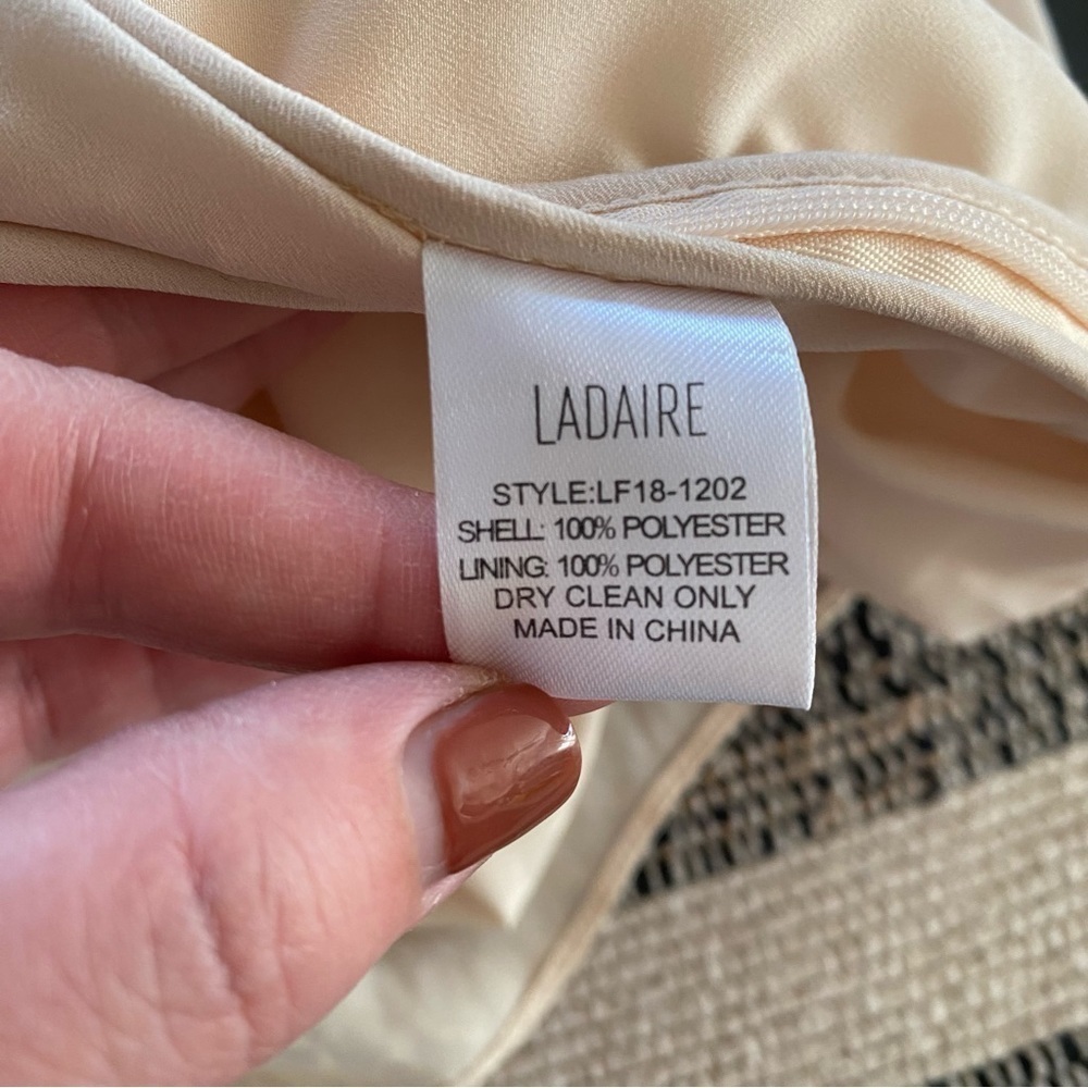 Ladaire Cream Satin Elara Snake Texture Satin Long Sleeve Mini Dress Medium - Picture 15 of 16